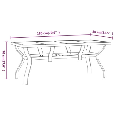 vidaXL Τραπέζι Κήπου Γκρι & Μαύρο 180x80x70cm από Ατσάλι και Γυαλί 1 τεμ.