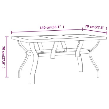 vidaXL Τραπέζι Κήπου Καφέ & Μαύρο 140x70x70cm από Ατσάλι και Γυαλί 1 τεμ.