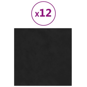 vidaXL Πάνελ Τοίχου 12 τεμ. Μαύρα 30 x 30 εκ. 1,08 μ² Βελούδινα