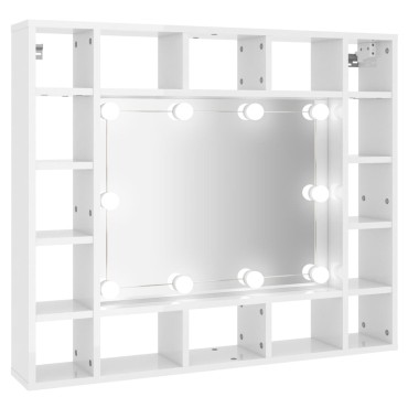 vidaXL Έπιπλο Καθρέπτη με LED Γυαλιστερό Λευκό 91x15x76,5cm 1 τεμ.