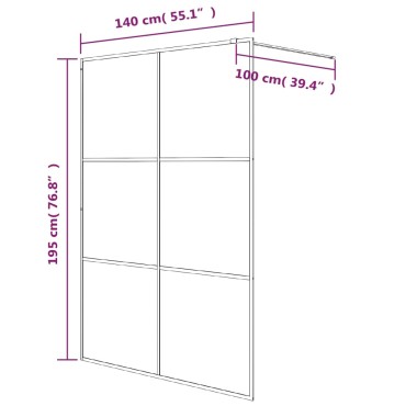 vidaXL Διαχωριστικό Ντουζιέρας Μαύρο 140x195 εκ. από Διάφανο Γυαλί ESG