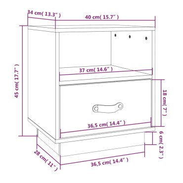 vidaXL Κομοδίνο Γκρι 40x34x45cm από Μασίφ Ξύλο Πεύκου 1 τεμ.