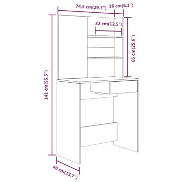 vidaXL Μπουντουάρ με Καθρέφτη Καπνιστή Δρυς 74,5x40x141cm 1 τεμ.