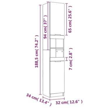 vidaXL Ντουλάπι Μπάνιου Λευκό 32x34x188,5cm Επεξεργασμένο Ξύλο 1 τεμ.