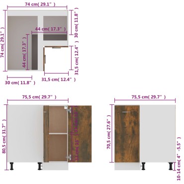 vidaXL Ντουλάπι Κουζίνας Καπνιστή Δρυς 75,5x75,5x81,5cm Επεξεργ. Ξύλο 1 τεμ.