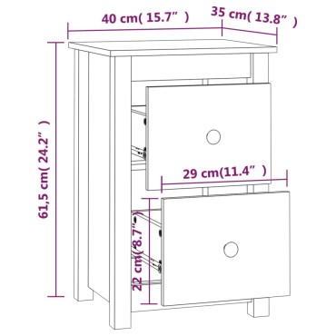 vidaXL Κομοδίνα 2 τεμ. Καφέ Μελί 40x35x61,5cm από Μασίφ Ξύλο Πεύκου