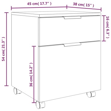 vidaXL Αρχειοθήκη Φορητή Γκρι Σκυρ. 45x38x54cm Επεξ. Ξύλο με Ρόδες 1 τεμ.