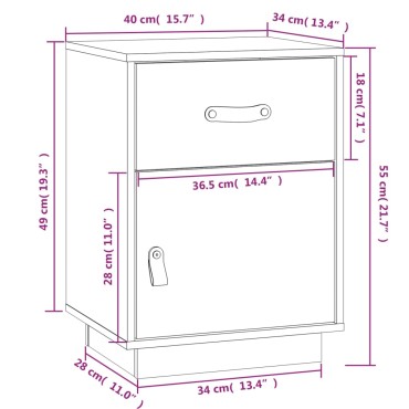 vidaXL Κομοδίνο Λευκό 40x34x55cm από Μασίφ Ξύλο Πεύκου 1 τεμ.