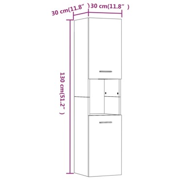 vidaXL Ντουλάπι Μπάνιου Γκρι Sonoma 30x30x130cm Επεξεργασμένο Ξύλο