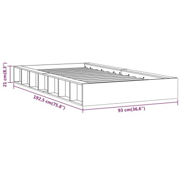 vidaXL Πλαίσιο Κρεβατιού Γκρι 75x190cm από Μασίφ Ξύλο Small Single 1 τεμ. - Μονό