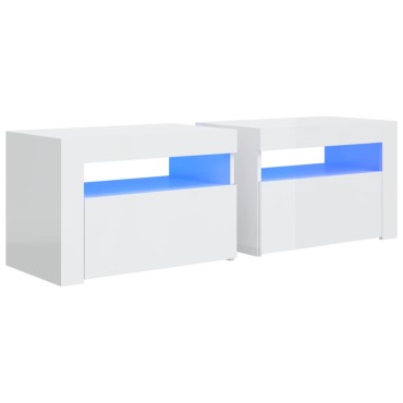 vidaXL Κομοδίνα 2 τεμ. Γυαλιστερό Λευκό 60x35x40cm με LED