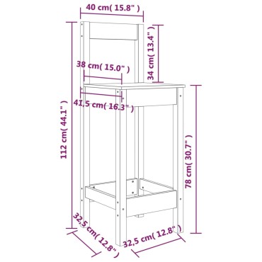 vidaXL Καρέκλες Μπαρ 2 τεμ. Λευκό 40x41,5x112cm Μασίφ Ξύλο Πεύκου