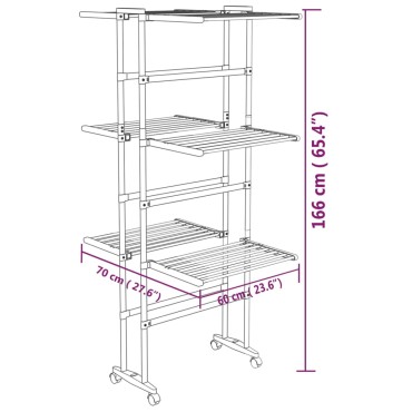 vidaXL Απλώστρα Ρούχων 3 Επιπέδων με Ρόδες Ασημί 60x70x129 εκ.