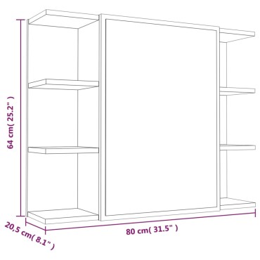 vidaXL Ντουλάπι Καθρέπτης Μπάνιου Γκρι Sonoma 80x20,5x64cm Επεξ. Ξύλο 1 τεμ.