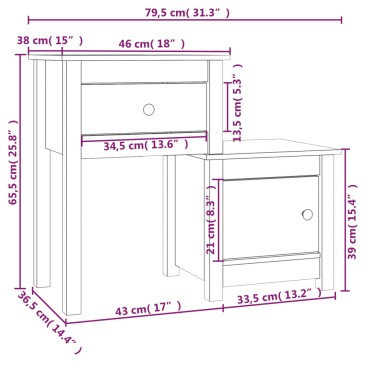 vidaXL Κομοδίνα 2 τεμ. Μαύρα 79,5x38x65,5cm από Μασίφ Ξύλο Πεύκου