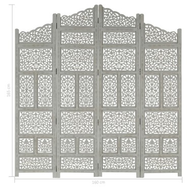 vidaXL Παραβάν Σκαλιστό στο Χέρι 4 Πάνελ Γκρι 160x165cm Ξύλο Μάνγκο 1 τεμ.