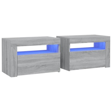 vidaXL Κομοδίνα με LED 2 τεμ. Γκρι Sonoma 60x35x40cm