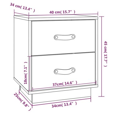 vidaXL Κομοδίνα 2 τεμ. Μαύρα 40x34x45cm από Μασίφ Ξύλο Πεύκου