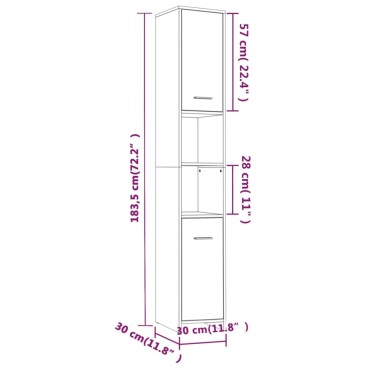 vidaXL Ντουλάπι Μπάνιου Γκρι Sonoma 30x30x183,5cm Επεξεργασμένο Ξύλο