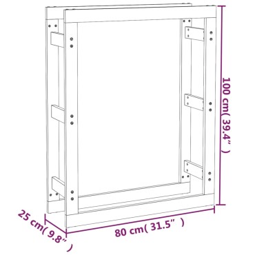 vidaXL Ραφιέρα Καυσόξυλων 80 x 25 x 100 εκ. από Μασίφ Ξύλο Πεύκου