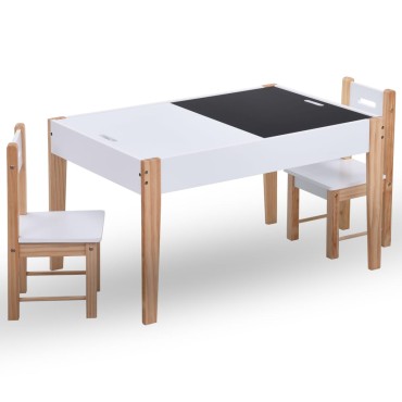 vidaXL Τραπέζι Καρέκλες Παιδικά Σετ 3 τεμ. Μαύρο/Λευκό Επιφάνεια Κιμωλία 90x60x51cm