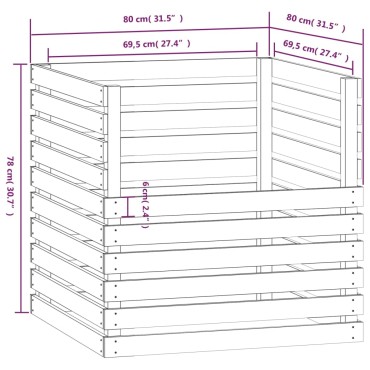 vidaXL Κομποστοποιητής Λευκός 80 x 80 x 78 εκ. από Μασίφ Ξύλο Πεύκου