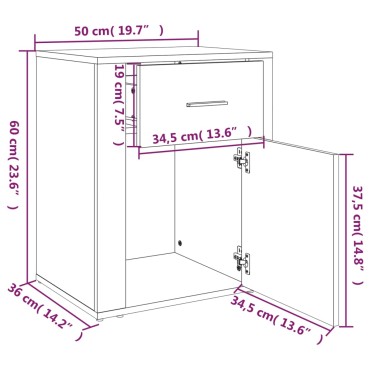 vidaXL Κομοδίνο Γκρι Σκυρ. 50x36x60cm από Επεξεργασμένο Ξύλο 1 τεμ.