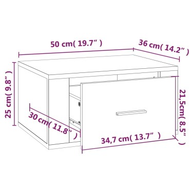 vidaXL Κομοδίνο Επιτοίχιο Γυαλιστερό Λευκό 50x36x25cm 1 τεμ.