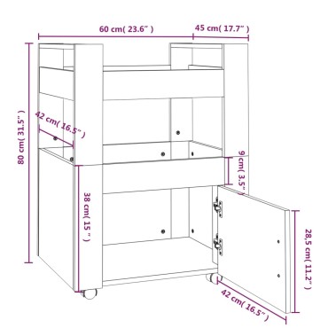 vidaXL Τρόλεϊ Κουζίνας Sonoma Γκρι 60x45x80cm από Επεξεργασμένο Ξύλο 1 τεμ.