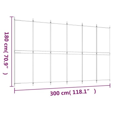 vidaXL Διαχωριστικό Δωματίου με 6 Πάνελ Λευκό 300x180cm από Ύφασμα 1 τεμ.