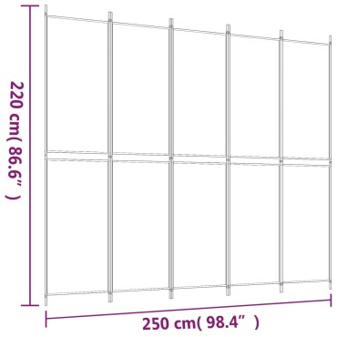 vidaXL Διαχωριστικό Δωματίου με 5 Πάνελ Λευκό 250x220cm από Ύφασμα 1 τεμ.