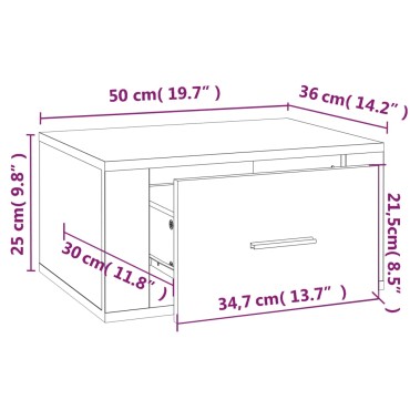 vidaXL Κομοδίνο Επιτοίχιο Μαύρα 50x36x25cm 1 τεμ.