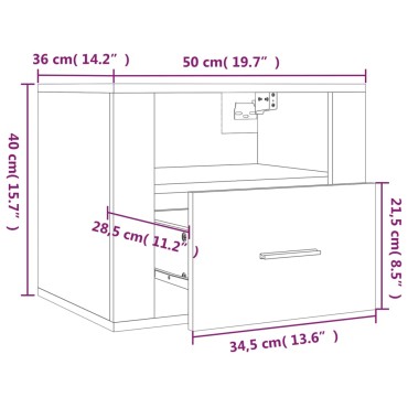 vidaXL Κομοδίνα Επιτοίχια 2 τεμ. Καπνιστή Δρυς 50x36x40cm