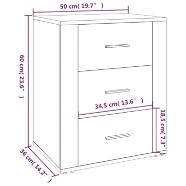 vidaXL Κομοδίνο Γυαλ. Λευκό 50x36x60cm από Επεξεργασμένο Ξύλο 1 τεμ.