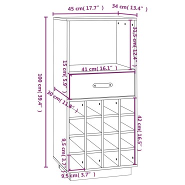 vidaXL Κάβα Κρασιών Μελί 45x34x100cm από Μασίφ Ξύλο Πεύκου 1 τεμ.