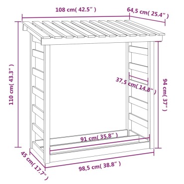 vidaXL Ραφιέρα Καυσόξυλων 108 x 64,5 x 110 εκ. από Μασίφ Ξύλο Πεύκου