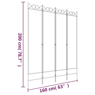 vidaXL Διαχωριστικό Δωματίου με 4 Πάνελ Λευκό 160x200cm από Ύφασμα 1 τεμ.