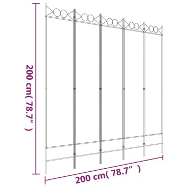 vidaXL Διαχωριστικό Δωματίου με 5 Πάνελ Μαύρο 200x200cm από Ύφασμα 1 τεμ.