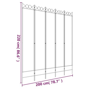 vidaXL Διαχωριστικό Δωματίου με 5 Πάνελ Λευκό 200x220cm από Ύφασμα 1 τεμ.