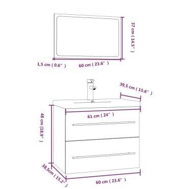 vidaXL Σετ Επίπλων Μπάνιου 3 τεμ. Γυαλ. Λευκό 60x38,5x48cm