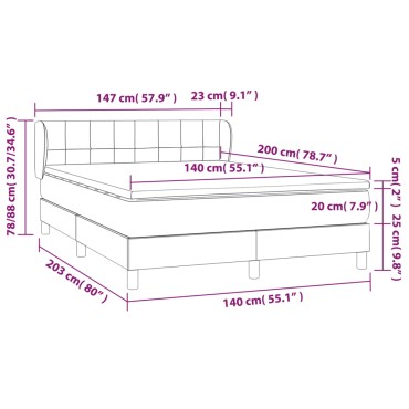 vidaXL Κρεβάτι Boxspring με Στρώμα Κρεμ 140x200cm Υφασμάτινο 1 τεμ. - Διπλό