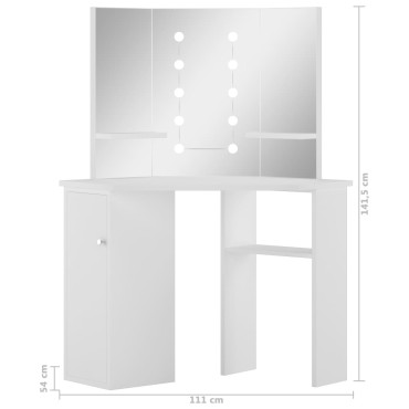 vidaXL Μπουντουάρ Γωνιακό Λευκό με LED 111x54x141,5cm 1 τεμ.