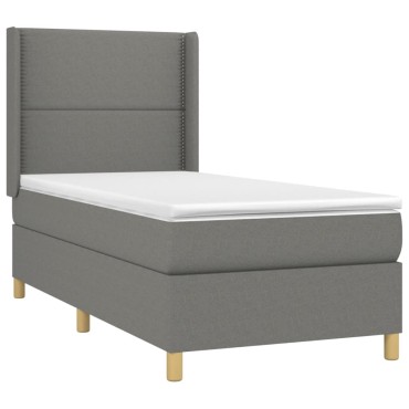 vidaXL Κρεβάτι Boxspring με Στρώμα Σκούρο Γκρι 100x200cm Υφασμάτινο 1 τεμ. - Μονό