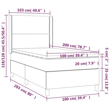 vidaXL Κρεβάτι Boxspring με Στρώμα Σκούρο Γκρι 100x200cm Υφασμάτινο 1 τεμ. - Μονό