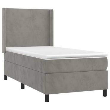 vidaXL Κρεβάτι Boxspring με Στρώμα Ανοιχτό Γκρι 80x200cm Βελούδινο 1 τεμ. - Μονό