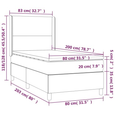 vidaXL Κρεβάτι Boxspring με Στρώμα Ανοιχτό Γκρι 80x200cm Βελούδινο 1 τεμ. - Μονό