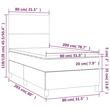 vidaXL Κρεβάτι Boxspring με Στρώμα & LED Αν.Γκρι 80x200cm Βελούδινο 1 τεμ. - Μονό