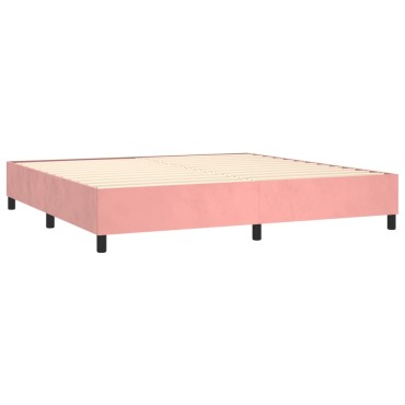 vidaXL Κρεβάτι Boxspring με Στρώμα & LED Ροζ 200x200cm Βελούδινο 1 τεμ. - Διπλό