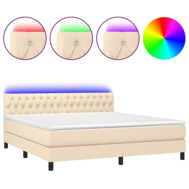vidaXL Κρεβάτι Boxspring με Στρώμα & LED Κρεμ 160x200cm Υφασμάτινο 1 τεμ. - Διπλό