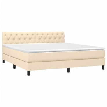 vidaXL Κρεβάτι Boxspring με Στρώμα & LED Κρεμ 160x200cm Υφασμάτινο 1 τεμ. - Διπλό